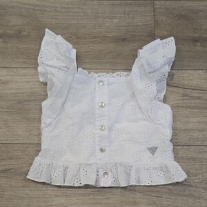 Girl's Guess White Eyelet Ruffle Cotton Blouse- Junior Couture